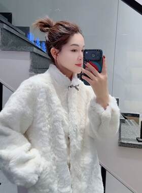 胖淼淼7509大码皮毛一体棉衣女胖mm毛毛外套200斤女装新款棉服冬