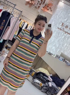 芮娜依莲5179大码连衣裙胖mmPOLO裙子200斤女装新款条纹翻领裙夏