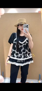 流依涵88591大码蕾丝衫女胖mm吊带背心假两件小衫200斤女装新款夏