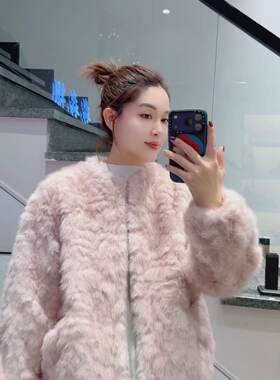 胖淼淼7501大码皮毛一体棉服女胖mm200斤女装新款毛毛外套棉衣冬