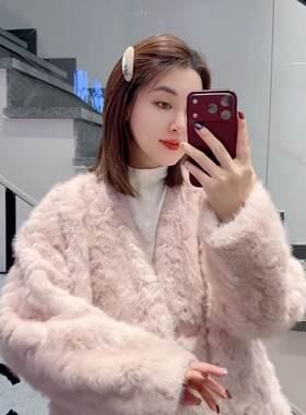 妃儿红9186大码皮毛一体棉衣女胖mm200斤女装新款毛毛外套大衣冬