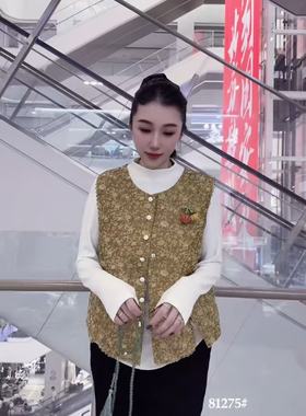 胖淼淼81275大码棉马甲女胖MM小香风夹棉马夹200斤女装新款棉衣冬