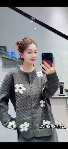 流依涵26868大码针织衫女胖mm毛衣200斤女装新款外套开衫加厚短款
