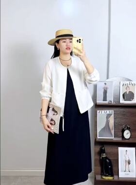 香港芸卉25737大码连衣裙外搭两件套200斤女装新款胖mm裙子套装春