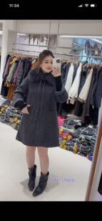 芮娜依莲9141大码羊绒大衣狐狸毛领羊毛呢外套200斤女装新款中长