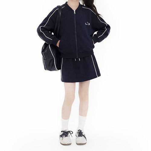 儿童套装2026女童秋季新款5566中大童韩版刺绣alo外套+短裙两件套