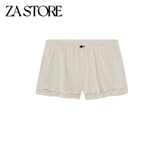 春夏新品 法式 休闲风直筒型中腰弹力腰身拼接蕾丝短裤 1131006 女装