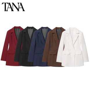 春季新品女装修身版型翻领长袖双排扣短款花苞收腰西装连衣裙