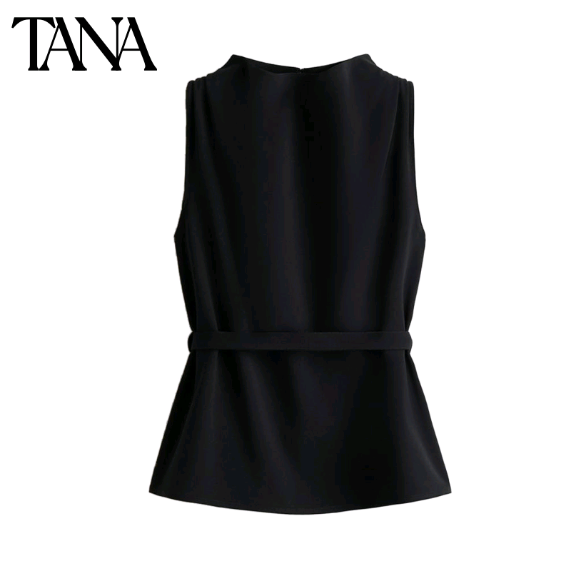 春季新款女装法式休闲风后摆开衩配腰带无袖高领上衣 1322617,女装/女士精品,背心吊带,淘宝优惠券,粉丝福利购,淘宝优惠卷