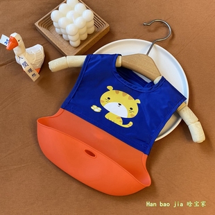 5岁宝宝辅食围兜可调节大小 防水免洗 12个月2 婴儿吃饭兜硅胶0