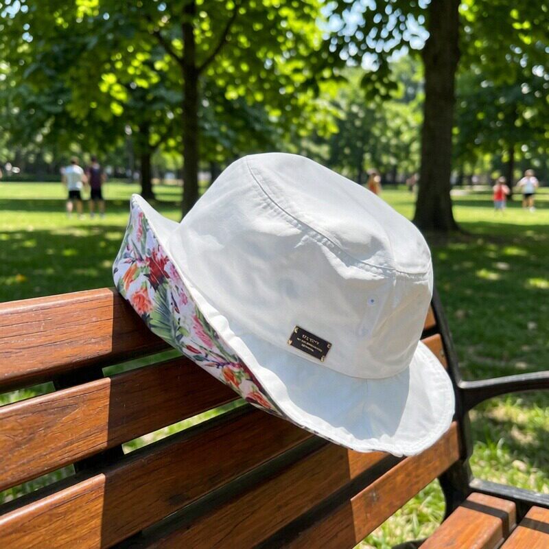 碎花贴标渔夫帽子女夏ins韩版素颜百搭时尚大沿遮阳逛街盆帽白色