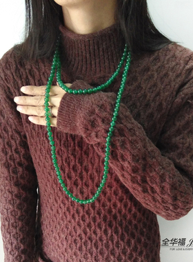 祖母绿天然绿玉髓珠链加长款玉石