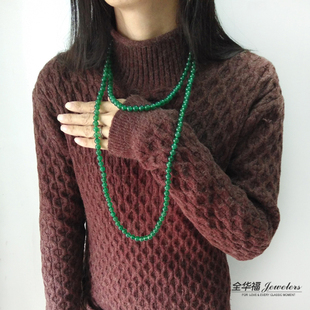 祖母绿天然绿玉髓珠链项链玛瑙玉石毛衣链加长款简约大气妈妈礼物