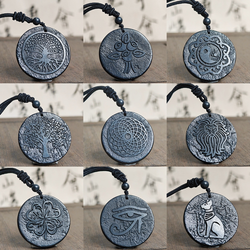 次石墨仿古雕刻吊坠40mm