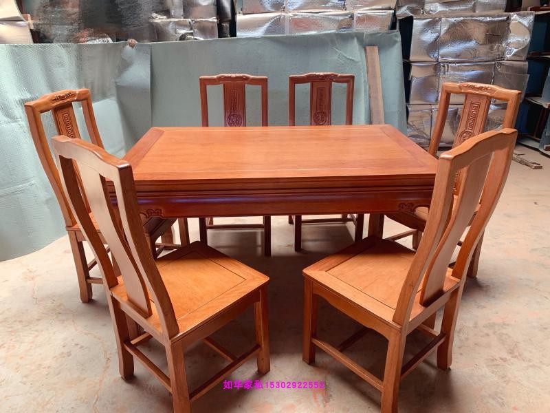 红木菠萝格餐桌椅米2长方形饭台实木桌配6椅原木厨房餐台桌