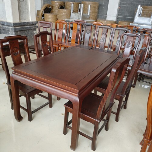 中式全实木菠萝格餐桌配椅