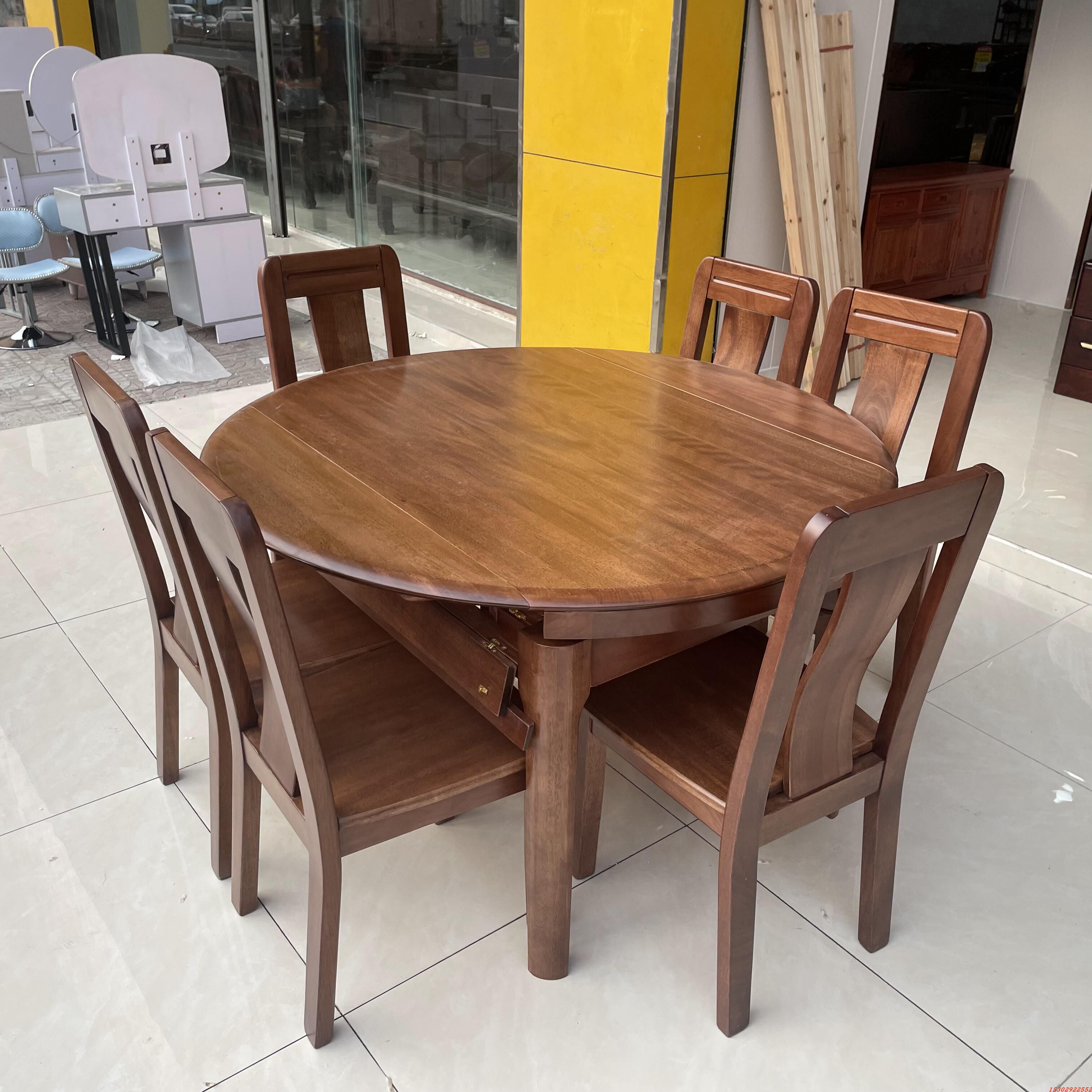 35米跳台收缩实木半台吃饭桌伸缩方圆桌新中式多功能桌