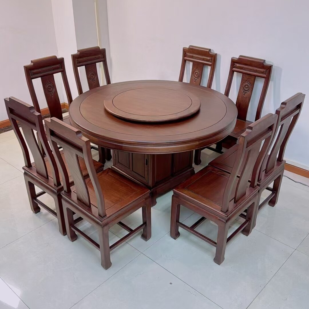 红木餐桌进口花梨木吃饭桌椅全实木圆桌菠萝格木1.38转圆台饭桌