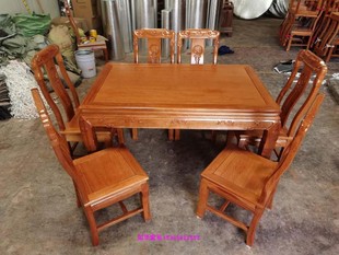 进口红木波萝格木餐桌新古典饭厅用实木长方台吃饭台配六椅厂直销