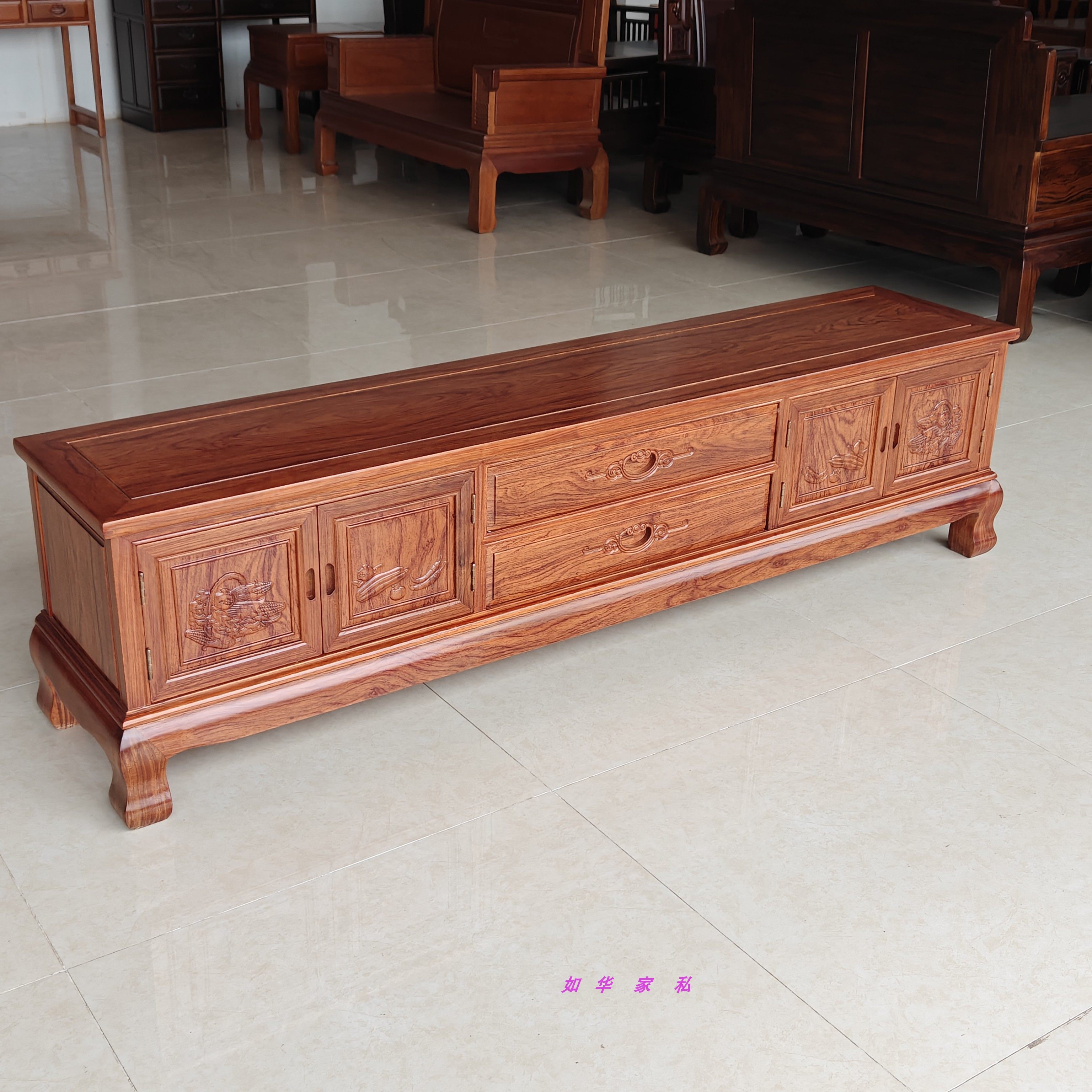 红木菠萝格木电视柜刺猬紫檀色丰收2米电视柜中山红木全实木地柜