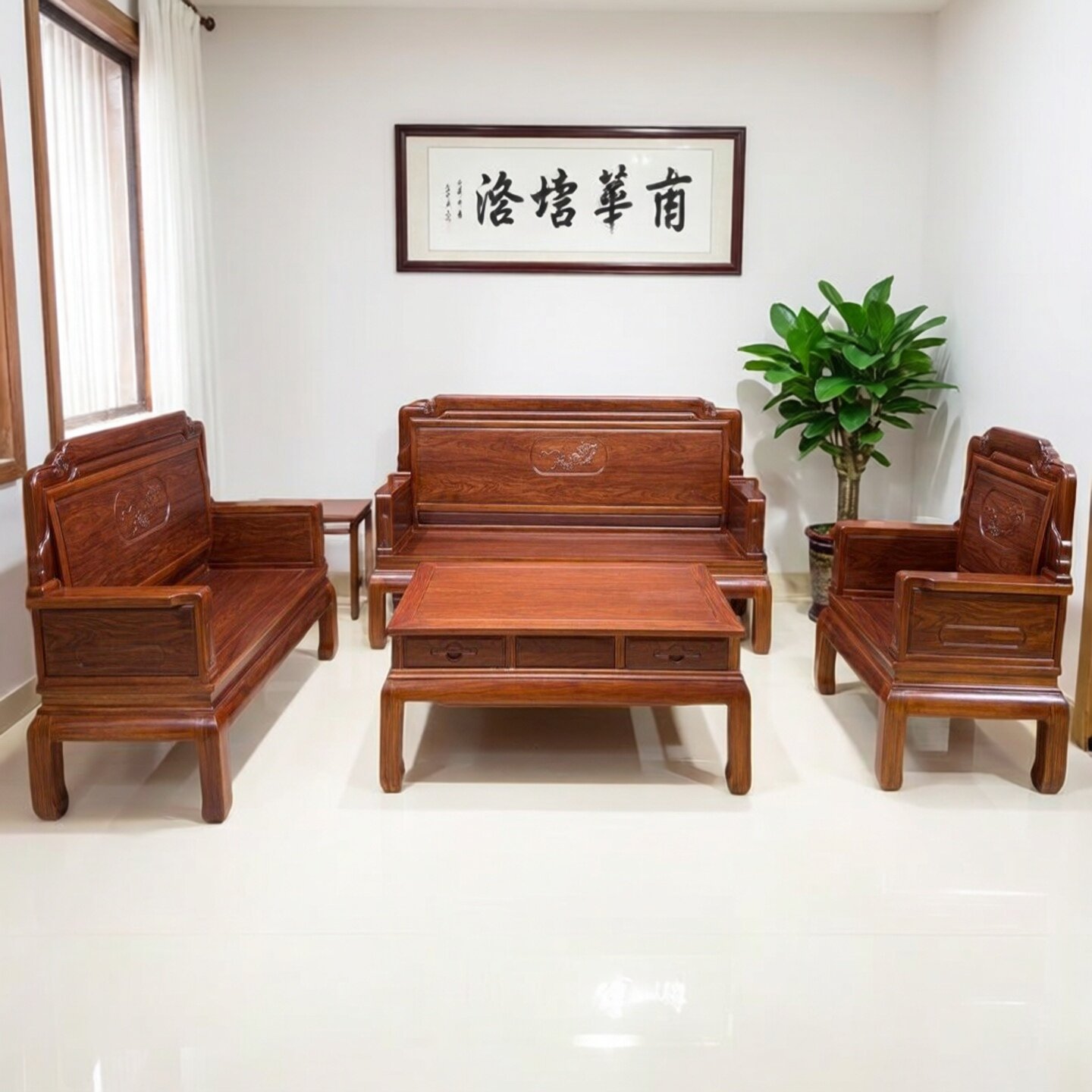 新中式实木菠萝格刺猬紫檀色沙发