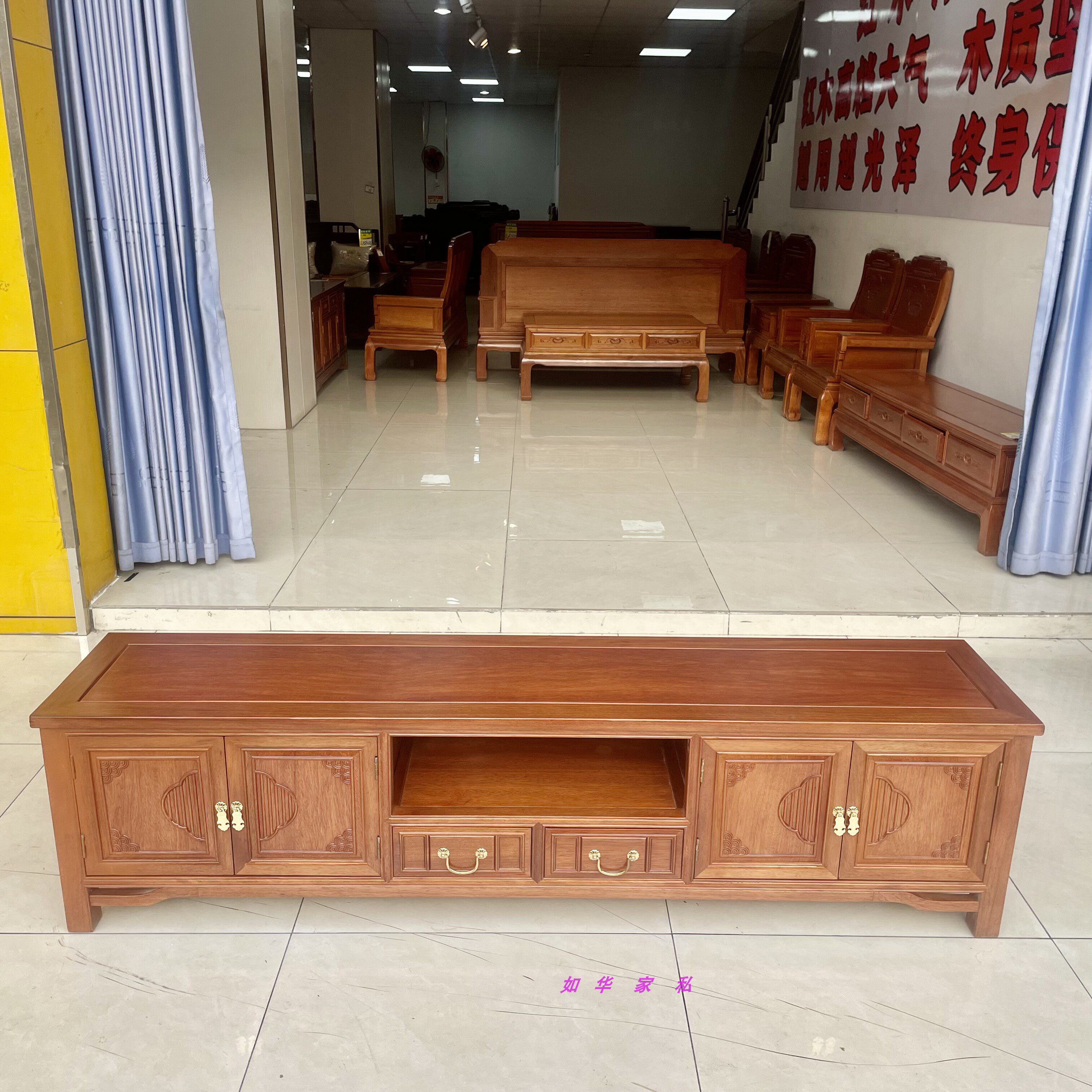 红木客厅电视柜全实木影视柜2M菠萝格木地柜2.2米原木放电视机柜