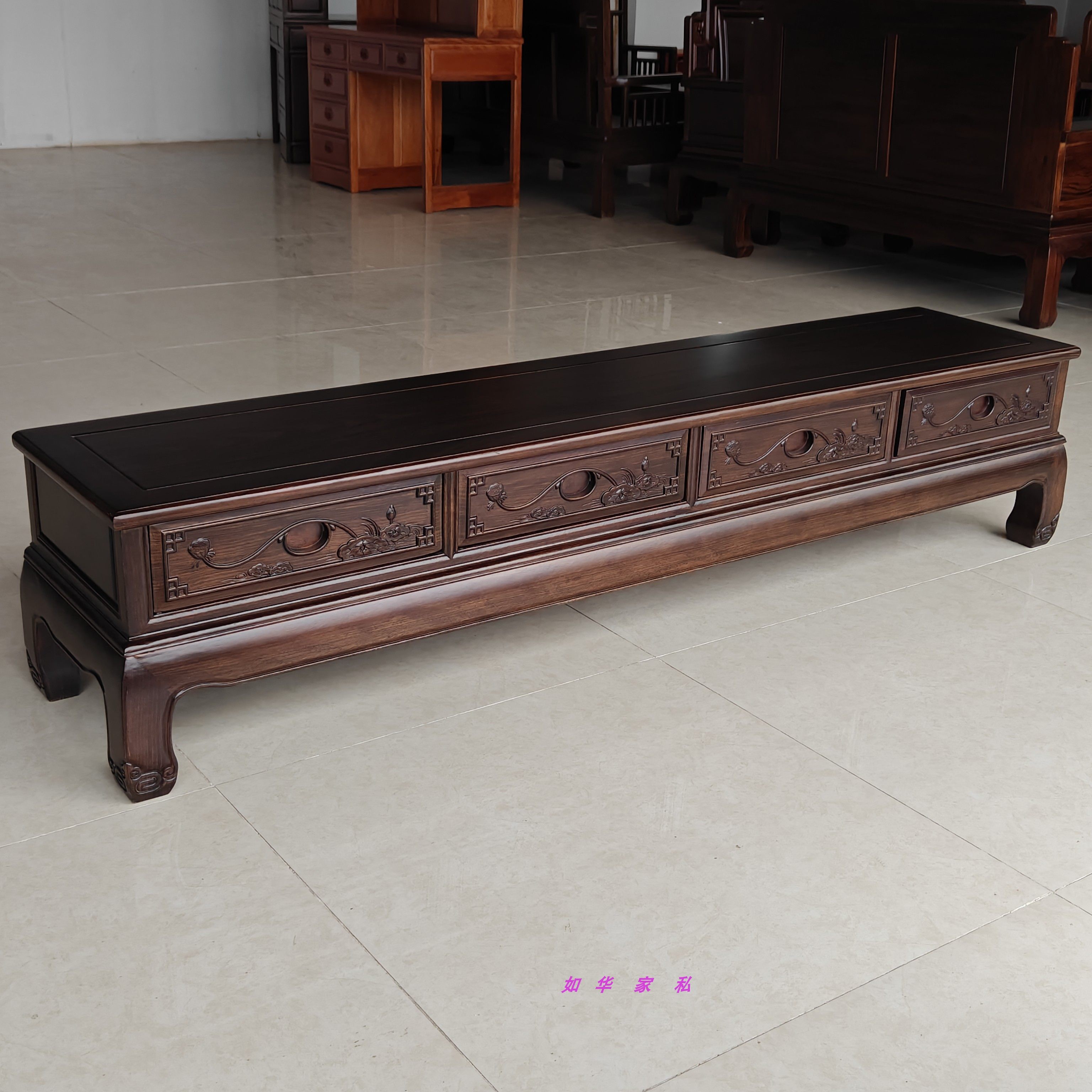 新中式红木电视柜原木储厅地柜进口菠萝格木影视柜荷花四抽厂直销