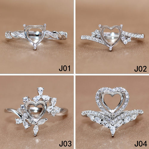 精工S925纯银戒指空托心形女轻奢原创代镶嵌来石定制18K金7*7mm