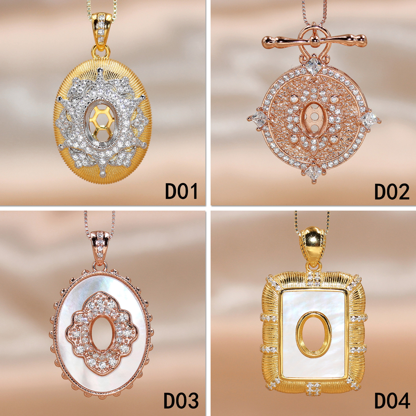 精工S925纯银吊坠空托奢华女轻奢原创代镶嵌来石定制原创5*7mm