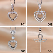 精工S925银吊坠空托心形女镶嵌宝石来石定制18K玫瑰金5 7mm