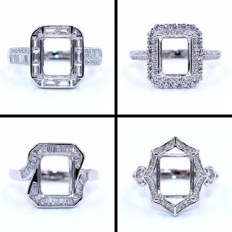 定制长方形18K金戒托精工925纯银