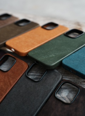 适用iPhone16ProMax手机壳真皮16 Pro苹果13疯马皮革保护高级牛皮15PM全包MagSafe磁吸小众复古皮质