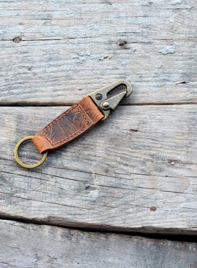 纯手工牛皮钥匙扣创意个性真皮挂件复古疯马皮钥匙环简约