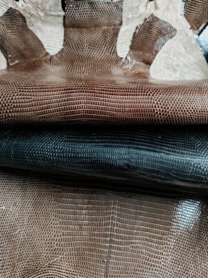 整张瑕疵处理进口黑色咖色蜥蜴琴弓表带镶嵌挂件皮块手工DIY皮料A