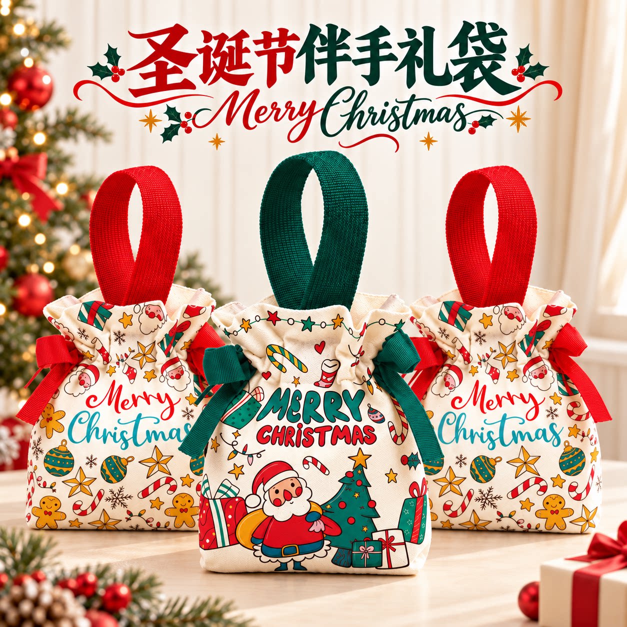 2026圣诞老人帆布束口袋