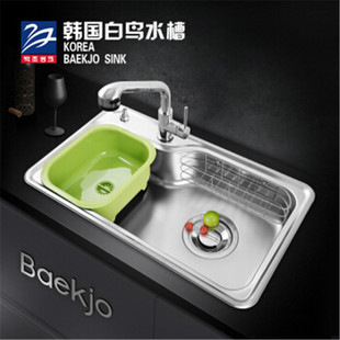 韩国原装 进口白鸟水槽304不锈钢大单槽套餐厨房洗碗盆洗菜盆RS820