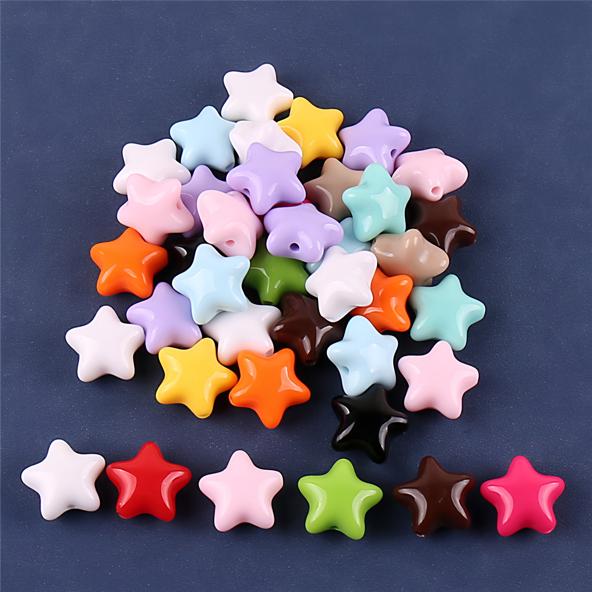 23MM五角星diy手工手机绳钥匙链挂件材料串珠胖嘟嘟亮面手串配件