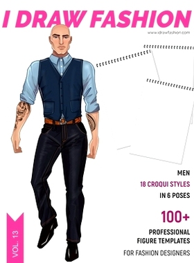 预订 Men: 100+ Professional Figure Templates for Fashion Designers: Fashion Sketchpad with 18 Croqui Styles in 6 poses: