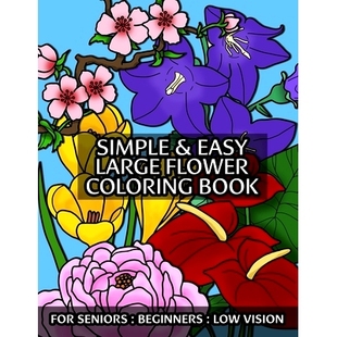 Low Easy Coloring Flower Outlines Names and Large Book 預(yù)訂 Thick Vision With Beginners Seniors For Simple