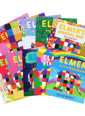 现货 花格子大象艾玛 10册绘本套装 David McKee 吴敏兰推荐 英文原版 Elmer 10 Book Collection Set