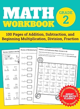 预订 Math Workbook Grade 2: 100 Pages of Addition, Subtraction, and Beginning Multiplication, Division, Fraction: 979866