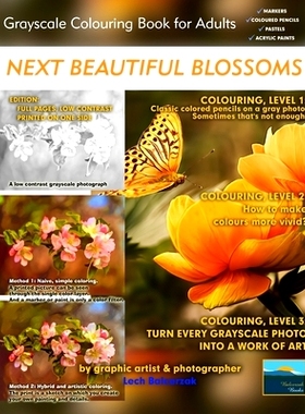 预订 Next Beautiful Blossoms - Grayscale Colouring Book for Adults (Low Contrast): Edition: Full pages