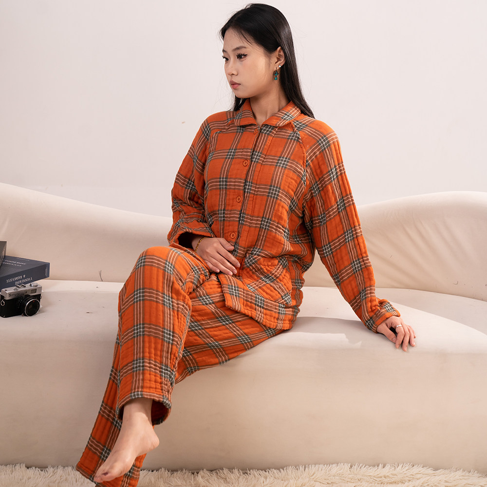 100%全棉A类母婴面料六层纱家居服春款外穿睡衣男女情侣休闲套装