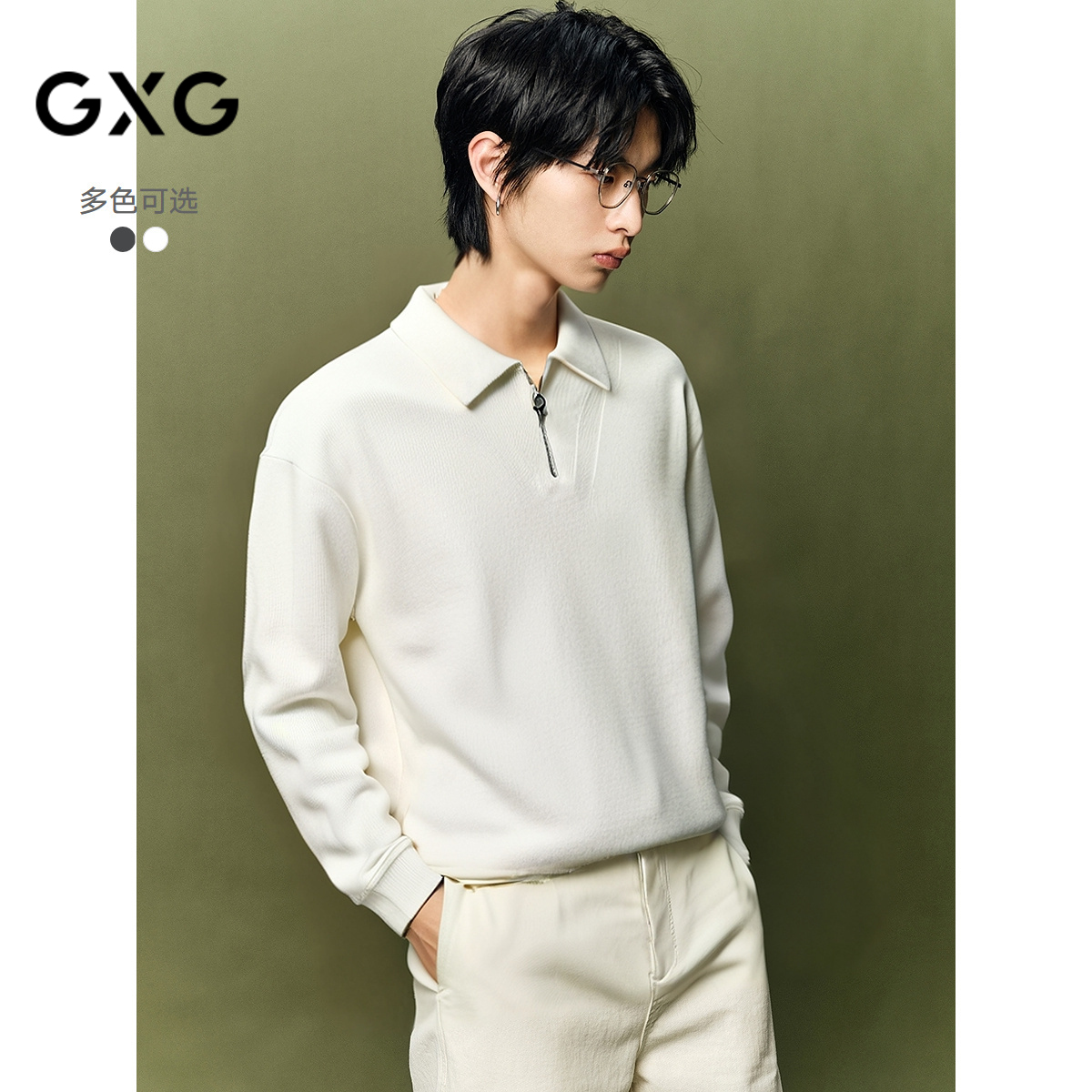 GXG男装 polo领简约毛衣通勤针织衫半开襟男士线衫 2025秋季新品