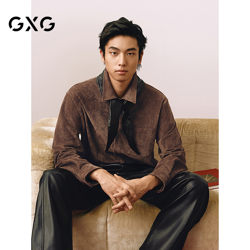 GXG男装 新春金蛇系列仿麂皮宽松长袖衬衫外套25春新品G25X031013
