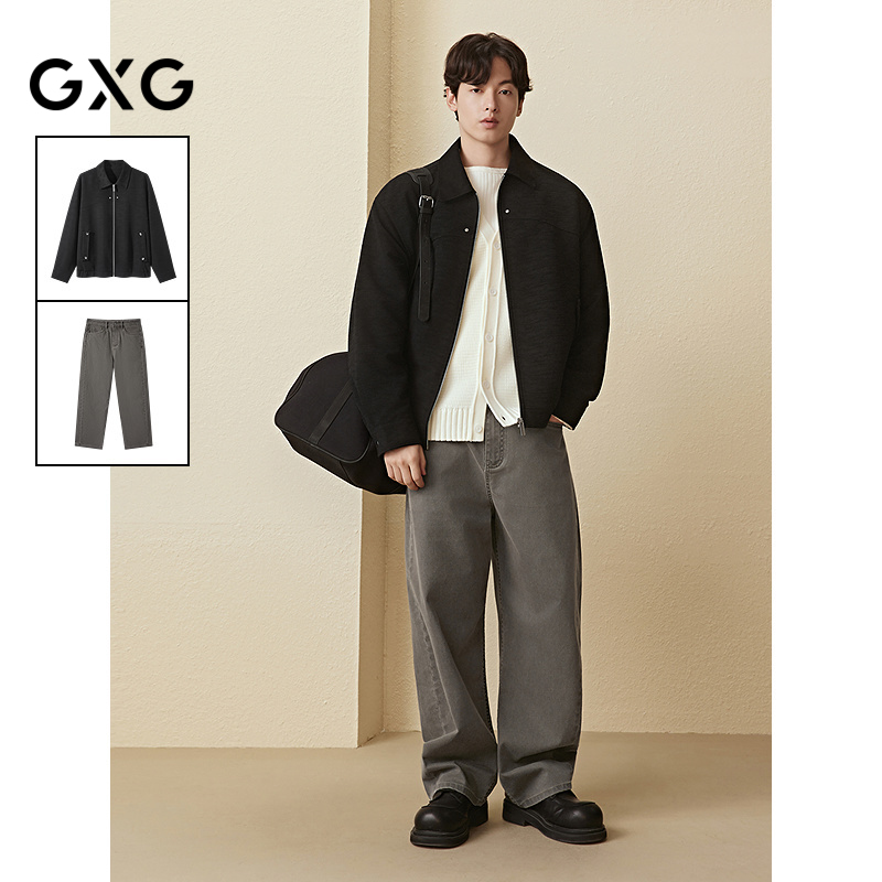 GXG男装 25年秋季新品廓形行政麂皮夹克斜纹宽松牛仔裤通勤套装