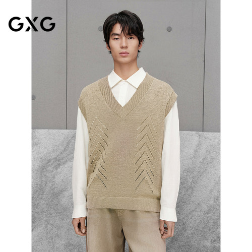 GXG男装 商场同款镂空V领背心通勤男马甲 25年秋季新品G25X163004