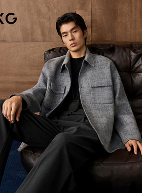 GXG男装 商场同款不规则提花短大衣 2025年冬季新品G25X064008