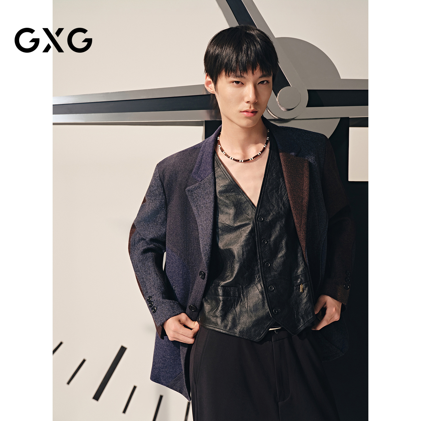 GXG男装冬肌理拼接短款大衣