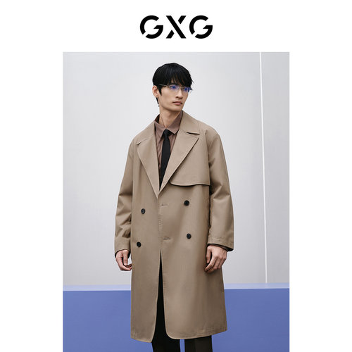 GXG男装  棕色通勤翻领长款风衣外套24春新品GFX10800971